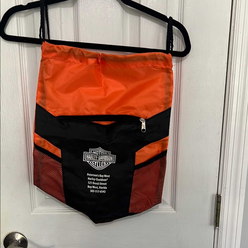 Harley-Davidson Black and Orange Drawstring Backpack - Picture 1 of 2